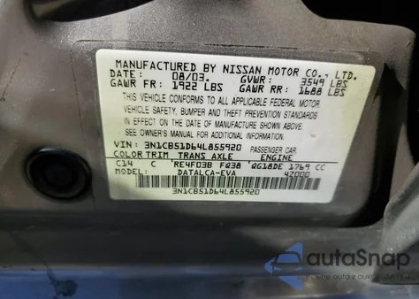 2004 Nissan Sentra 1.8 from USA, damaged, VIN 3N1CB51D64L855920